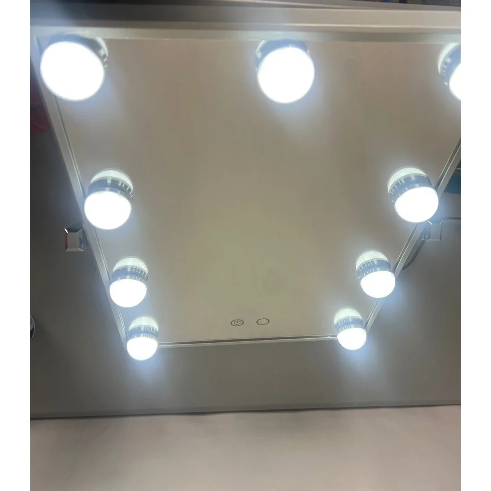 LED Hollywood Vanity Mirror Tabletop Makeup Mirror with 9 Dimmable Bulbs Silver